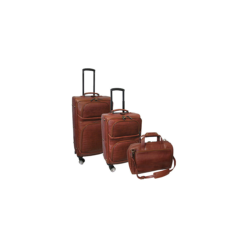 AmeriLeather Traveler Croco Print Leather 3pc Spinner Luggage Brown - AmeriLeather Luggage Sets