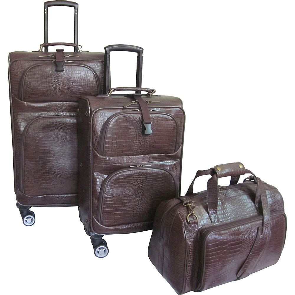 AmeriLeather Traveler Croco Print Leather 3pc Spinner Luggage Dark Brown AmeriLeather Luggage Sets