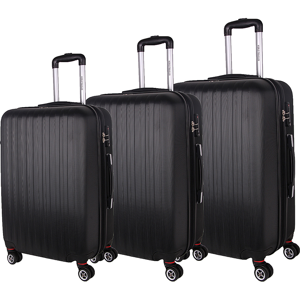 World Traveler Barcelona 3 Piece Hardside Spinner Luggage Set Black World Traveler Luggage Sets