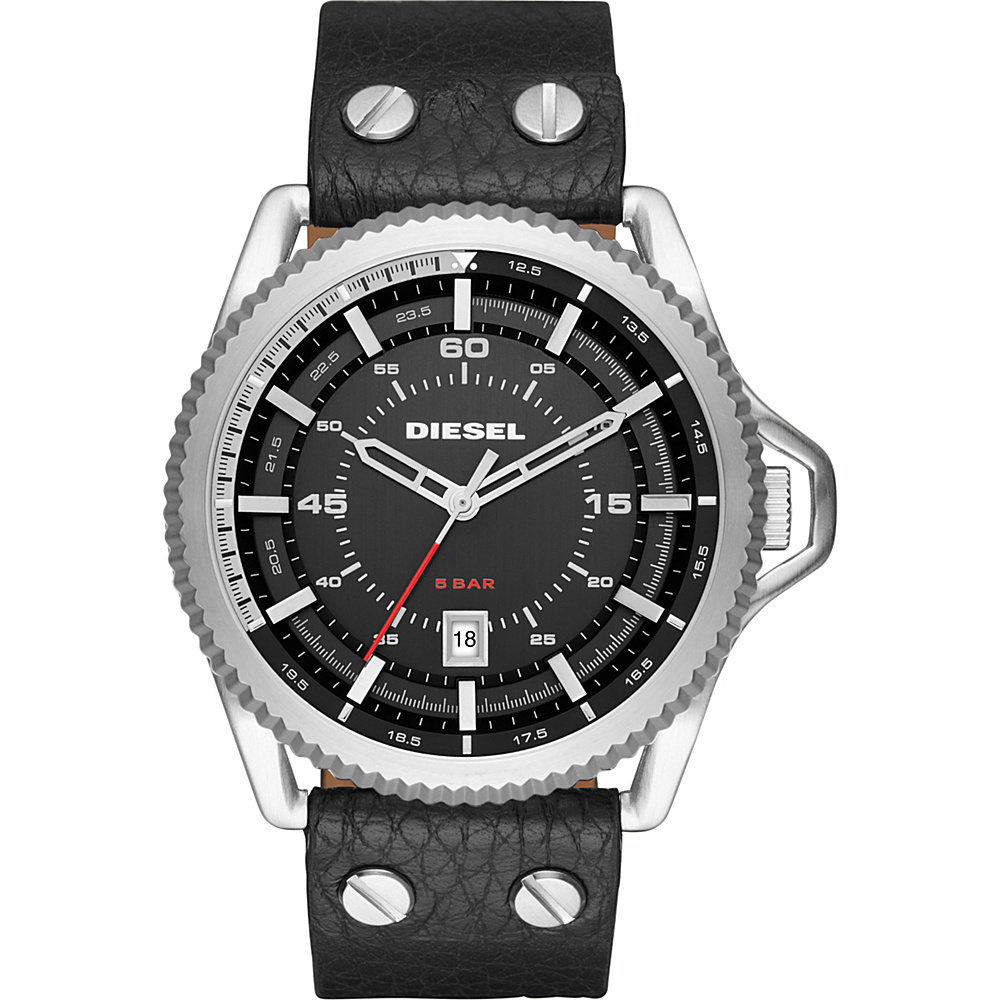 Diesel Watches Rollcage Leather Watch Black and Silver Diesel Watches Watches