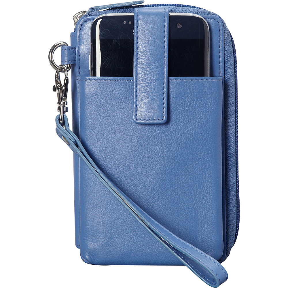 Mancini Leather Goods RFID Secure Cell Phone Wallet Blue Mancini Leather Goods Women s Wallets