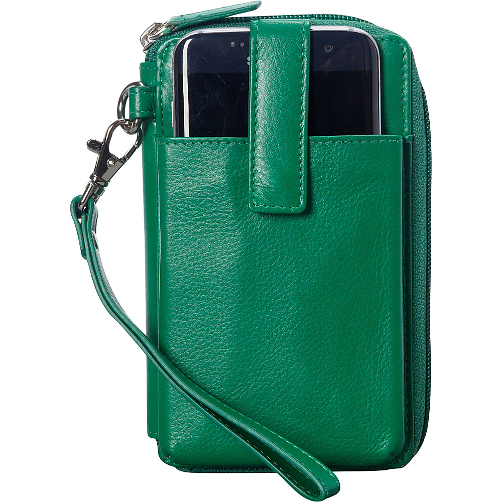 Mancini Leather Goods RFID Secure Cell Phone Wallet Green Mancini Leather Goods Women s Wallets