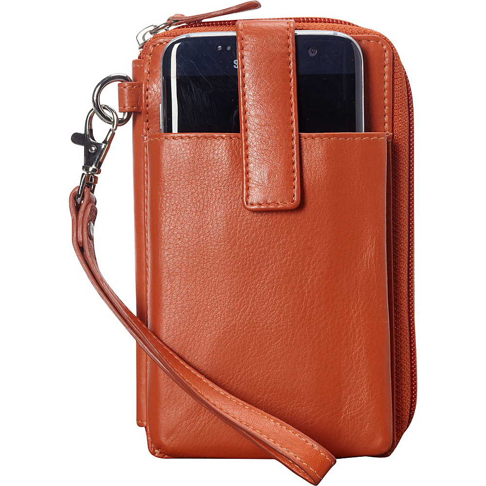 Mancini Leather Goods RFID Secure Cell Phone Wallet Rust Mancini Leather Goods Women s Wallets