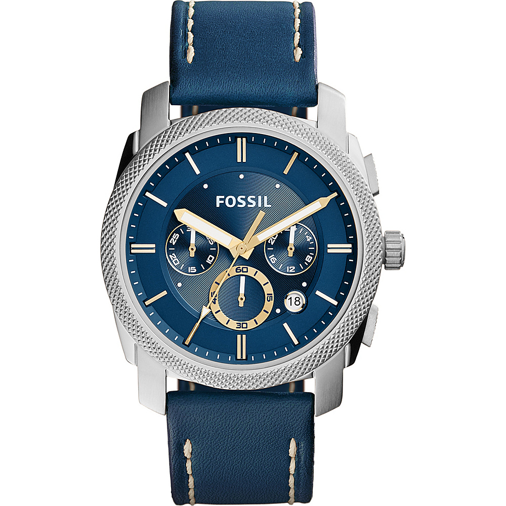 Fossil Machine 3 Hand Date Leather Watch Blue Fossil Watches