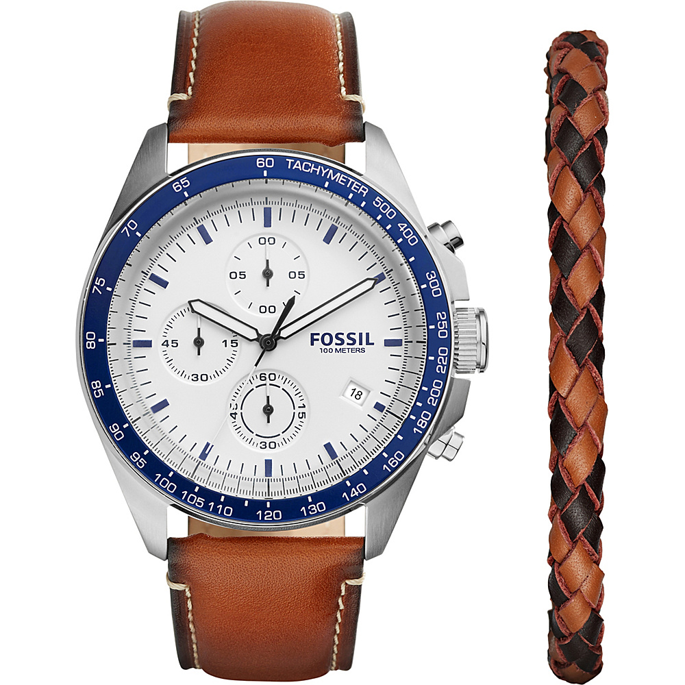 Fossil Sport 54 Chronograph Leather Watch Set Light Brown Fossil Watches