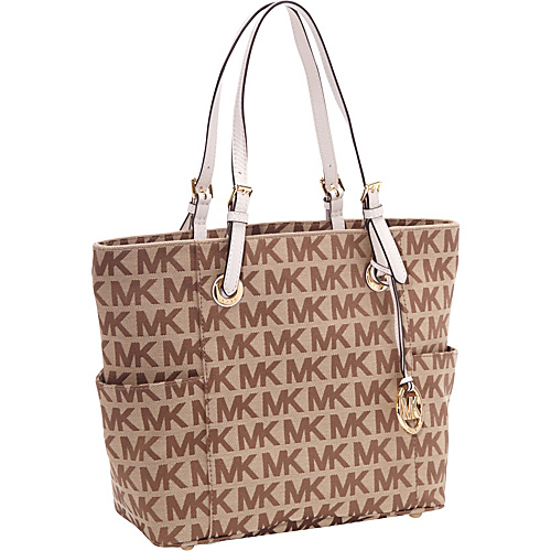 MICHAEL Michael Kors MK Logo E/W Signature Tote Bag Beige/Ebony/Mocha - MICHAEL Michael Kors Designer Handbags