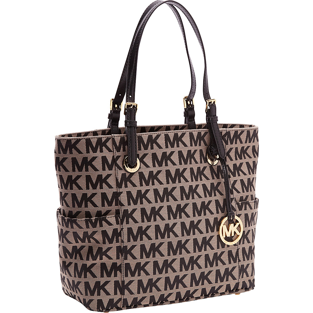 MICHAEL Michael Kors MK Logo E W Signature Tote Bag Beige Black Black MICHAEL Michael Kors Designer Handbags