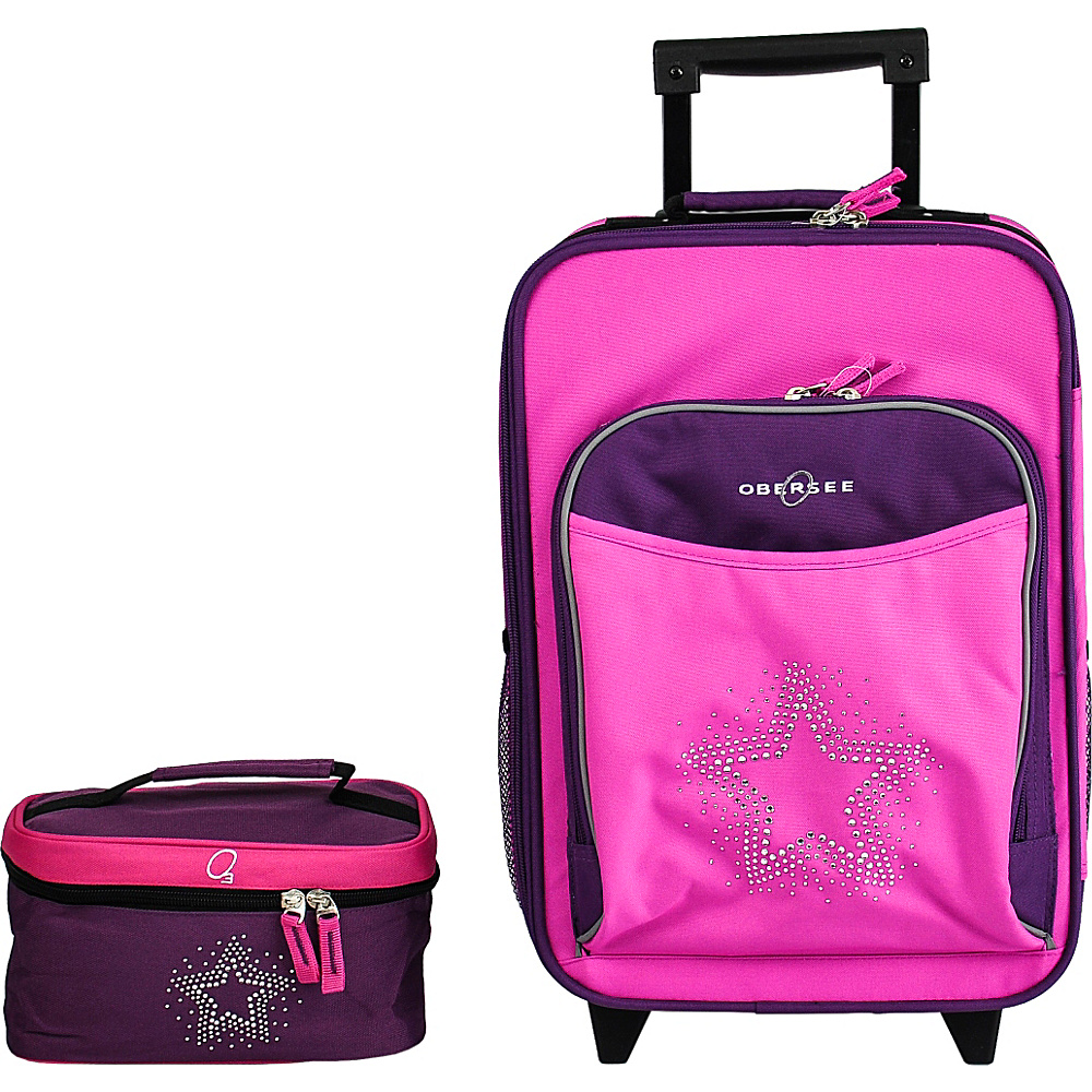 Obersee Kids Luggage and Toiletry Bag Set Bling Rhinestone Star Purple Pink Bling Rhinestone Star Obersee Luggage Sets