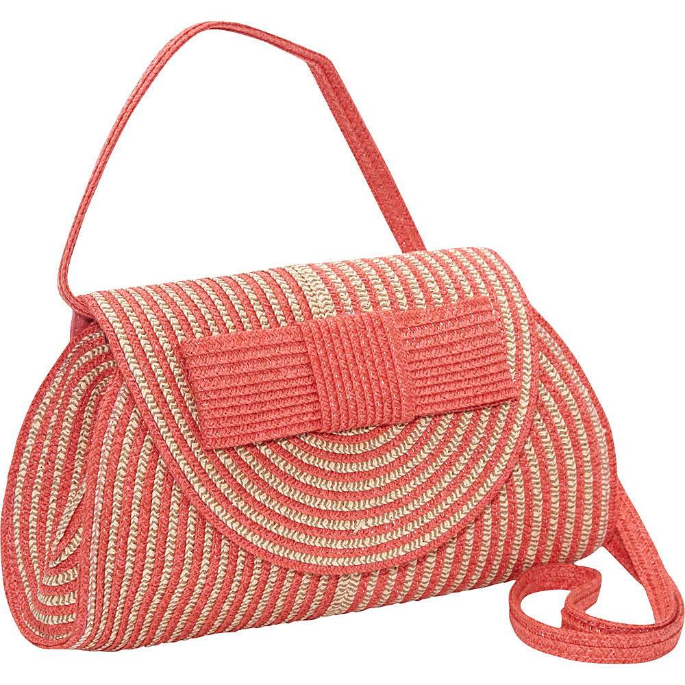 Magid Two Tone Stripe Paper Bow Clutch Crossbody Coral Multi Magid Straw Handbags