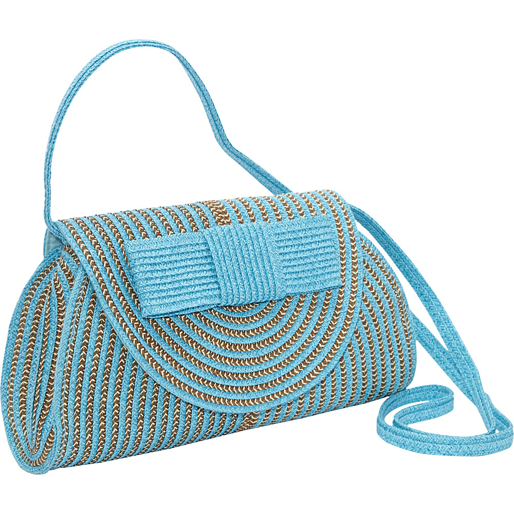 Magid Two Tone Stripe Paper Bow Clutch Crossbody Turquoise Multi Magid Straw Handbags