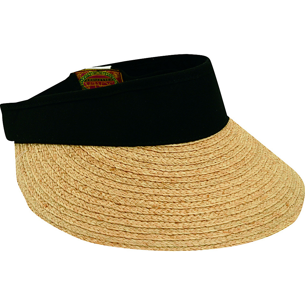 Scala Hats Raffia Visor Dyed Cotton Crown Black Scala Hats Hats Gloves Scarves