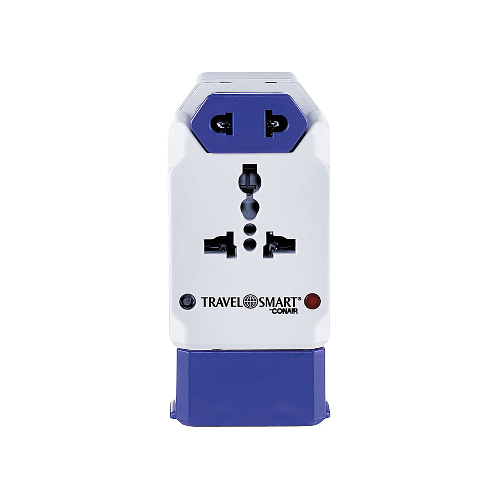 Travel Smart by Conair All in One Adapter with USB Port White Blue Travel Smart by Conair Travel Electronics