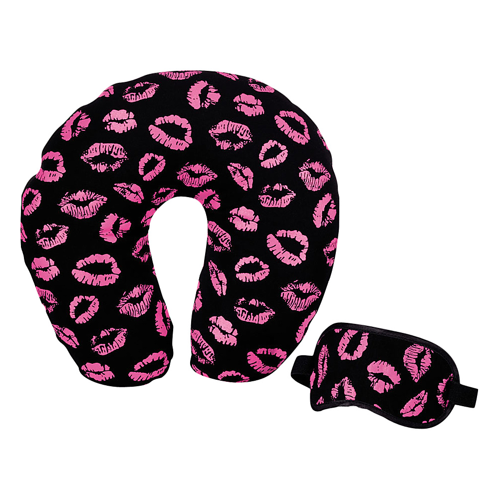 Travel Smart by Conair Black and Pink Lip Printed Neck Rest and Eye Mask Set Black LipPrint Travel Smart by Conair Travel Comfort and Health