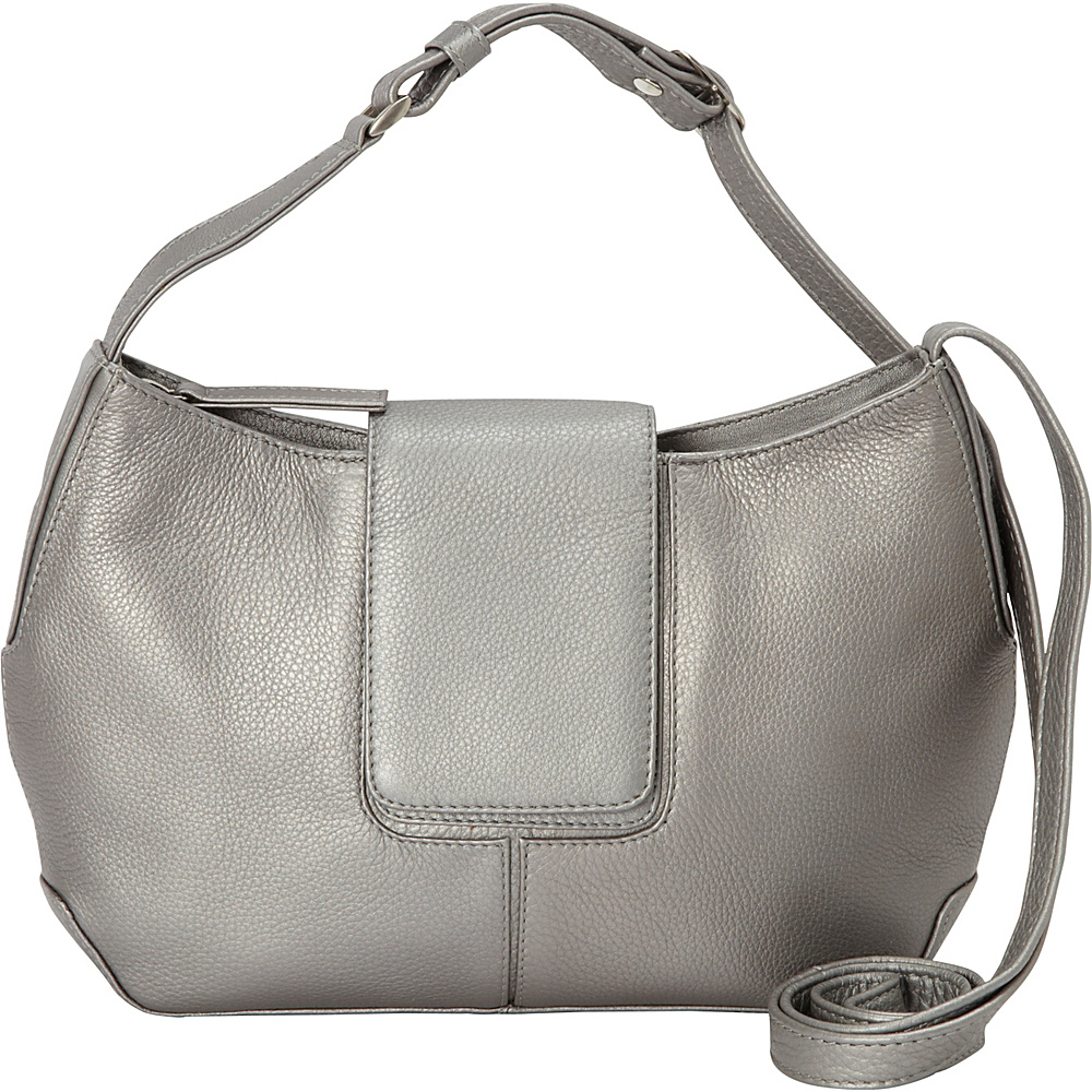 Derek Alexander Top Zip Half Moon Shape bag Silver Derek Alexander Leather Handbags