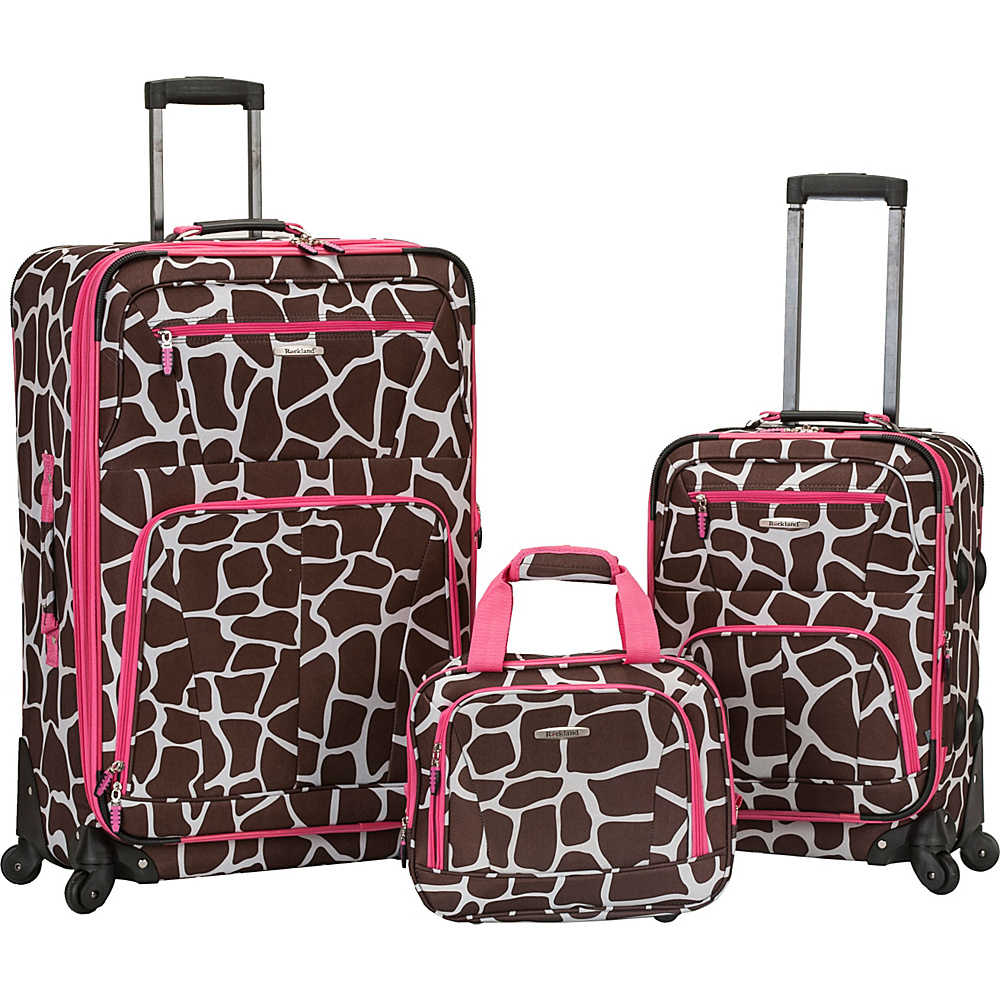 Rockland Luggage Pasadena 3 pc Spinner Set Pink Giraffe Rockland Luggage Luggage Sets