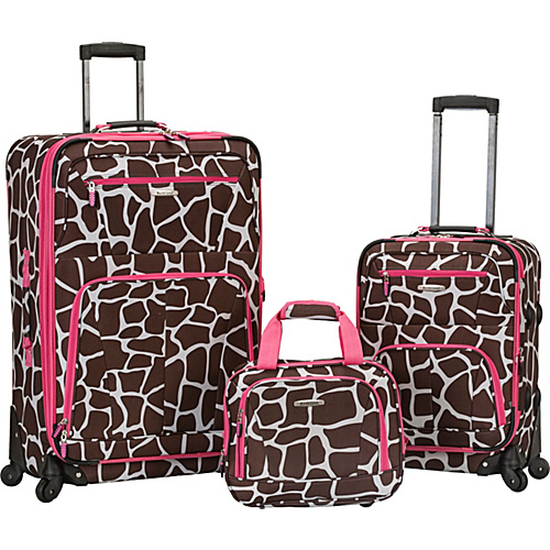 Rockland Luggage Pasadena 3 pc  Spinner Set Pink Giraffe - Rockland Luggage Luggage Sets