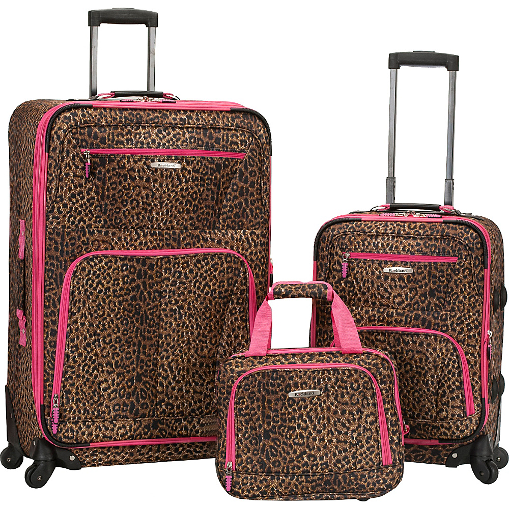 Rockland Luggage Pasadena 3 pc Spinner Set Pink Leopard Rockland Luggage Luggage Sets