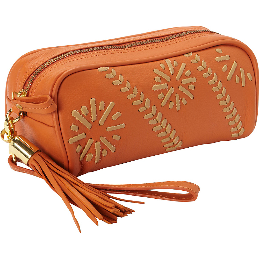 Clava Carmel Whipstitch Wristlet Orange Beige Clava Leather Handbags