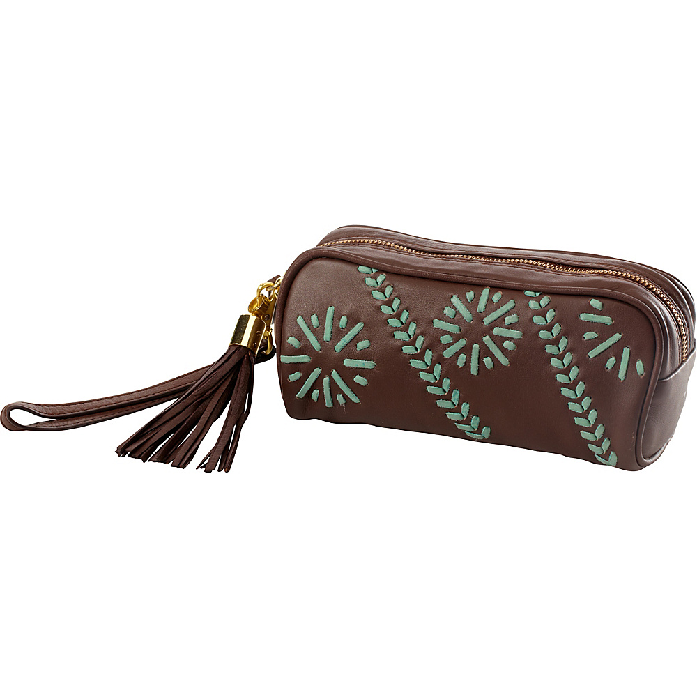 Clava Carmel Whipstitch Wristlet Brown Clava Leather Handbags