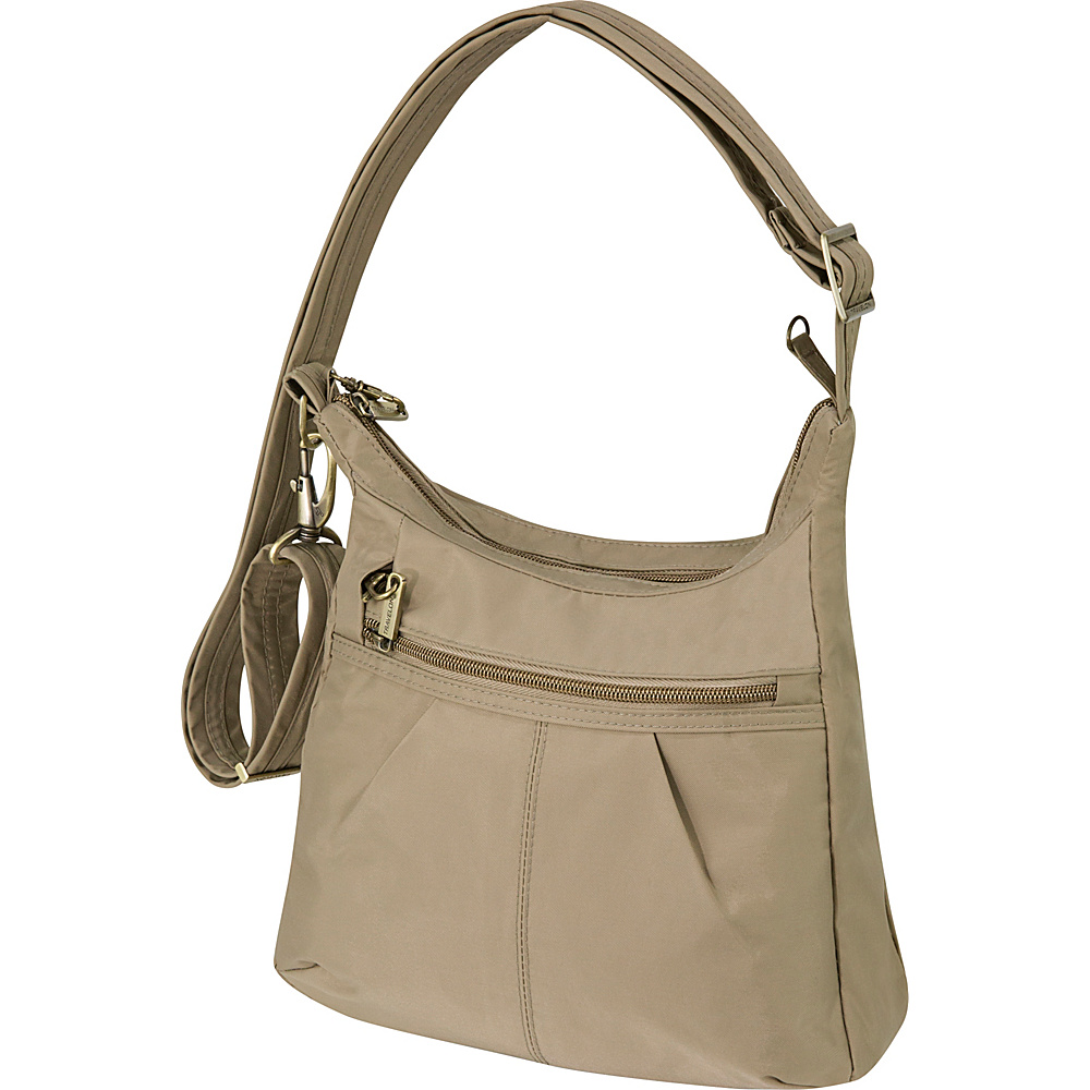 Travelon Anti Theft Signature Top Zip Shoulder Bag Khaki Travelon Fabric Handbags