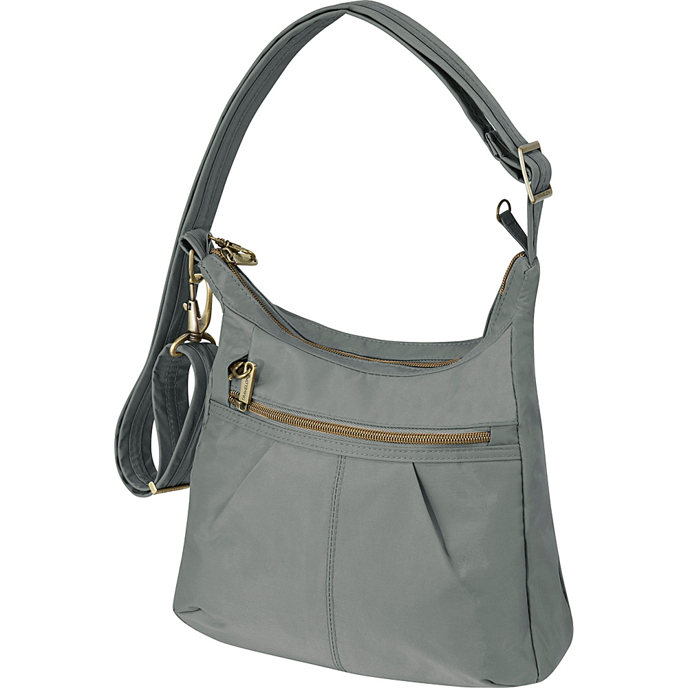Travelon Anti Theft Signature Top Zip Shoulder Bag Pewter Travelon Fabric Handbags