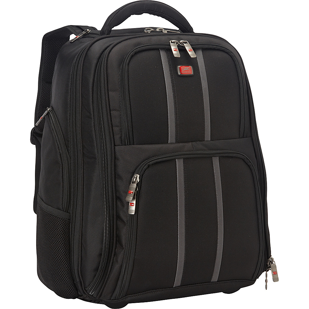 Mancini Leather Goods Wheeled 17 Laptop Backpack w RFID Secure Pocket Black Mancini Leather Goods Rolling Backpacks
