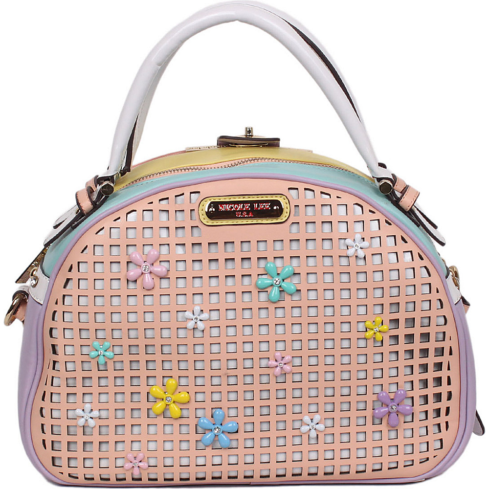 Nicole Lee Selina Floral Pastel Bowler Bag Peach Nicole Lee Manmade Handbags