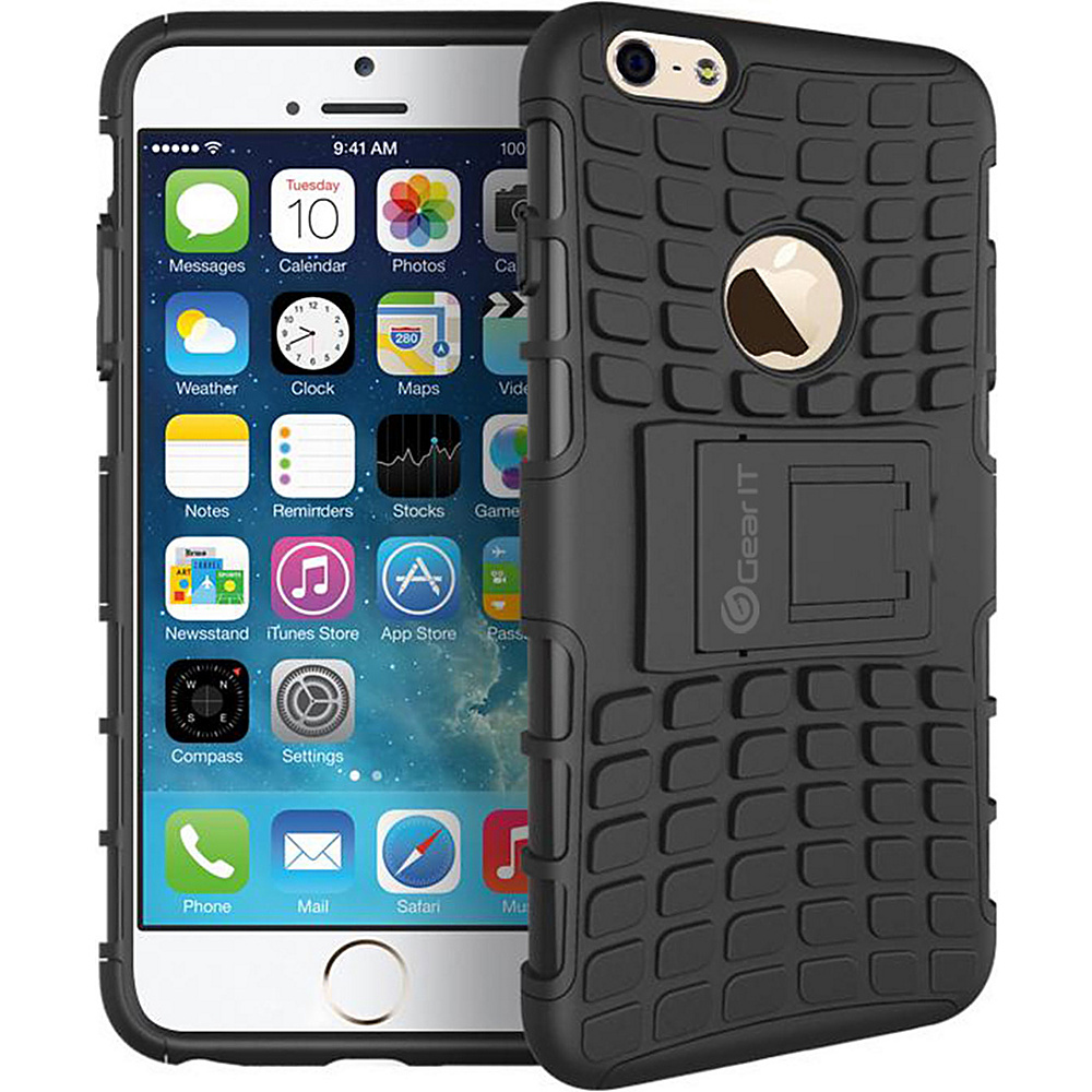 rooCASE Heavy Duty Armor Hybrid Rugged Stand Case for iPhone 6 6s Plus 5.5 inch Black rooCASE Electronic Cases