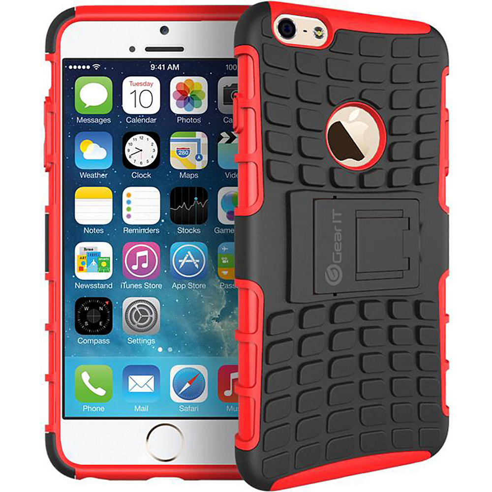 rooCASE Heavy Duty Armor Hybrid Rugged Stand Case for iPhone 6 6s Plus 5.5 inch Red rooCASE Electronic Cases