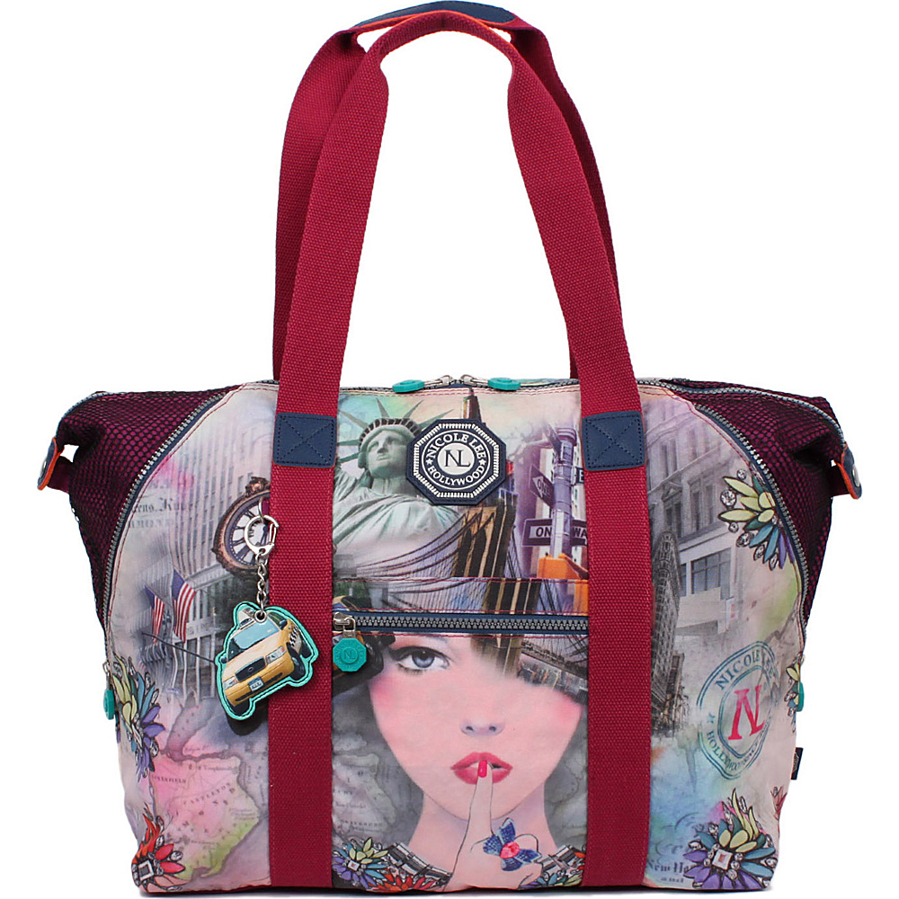 Nicole Lee WR Crinkle Nylon Print Expandable Overnighter Shoulder Bag New York 2 Nicole Lee Luggage Totes and Satchels