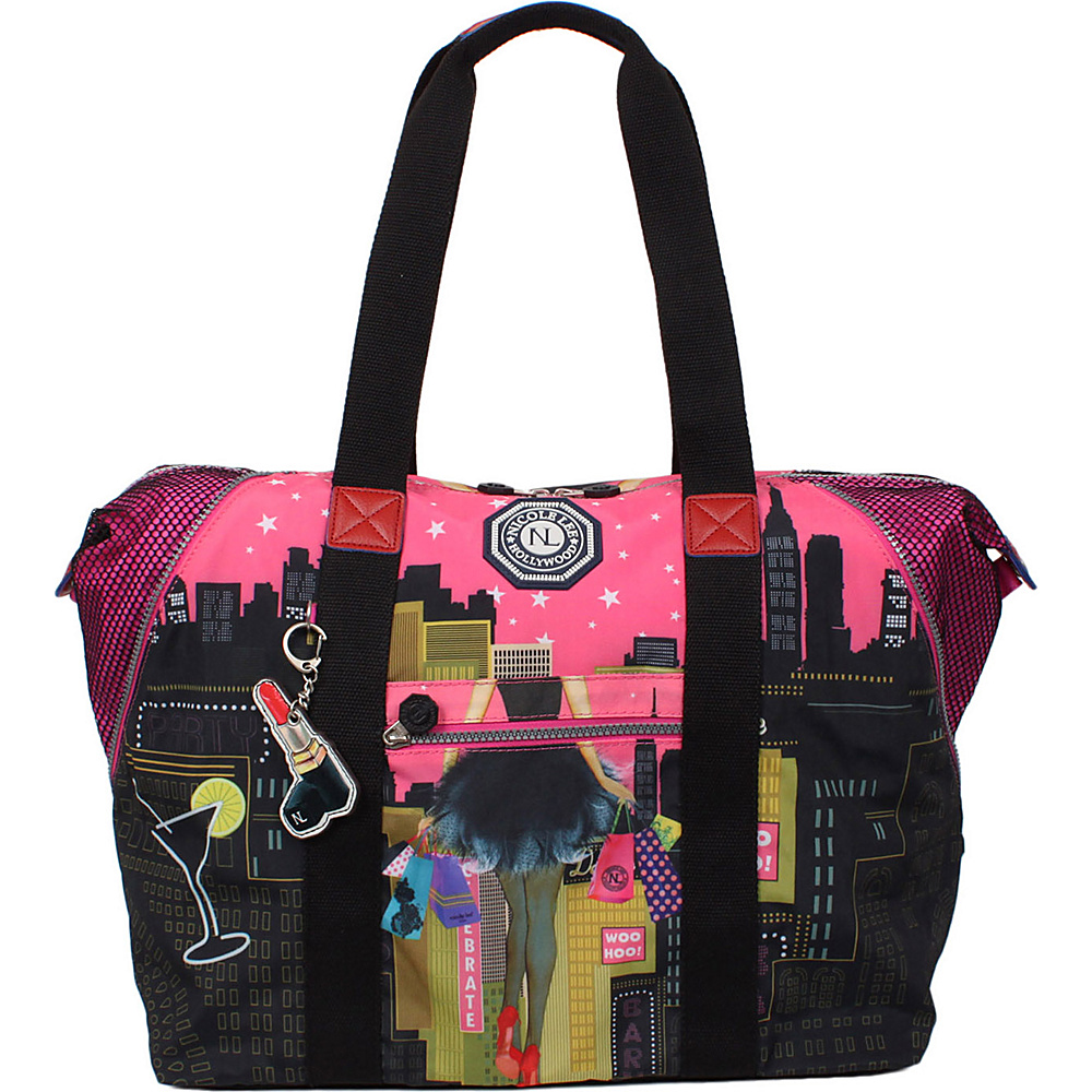 Nicole Lee WR Crinkle Nylon Print Expandable Overnighter Shoulder Bag Dark City Nicole Lee Luggage Totes and Satchels