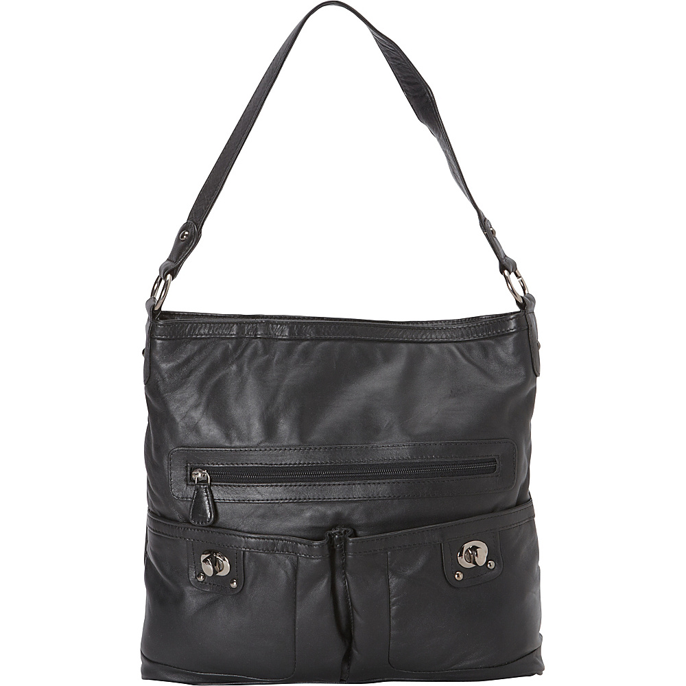 R R Collections Front Pocket Turn Lock Shoulder Bag Black R R Collections Leather Handbags