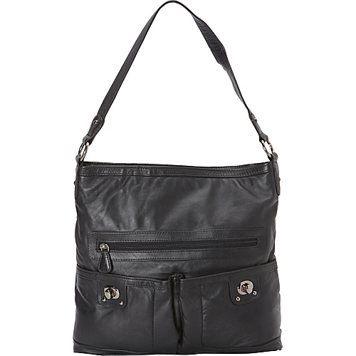 R & R Collections Front Pocket Turn Lock Shoulder Bag BLACK - R & R Collections Leather Handbags