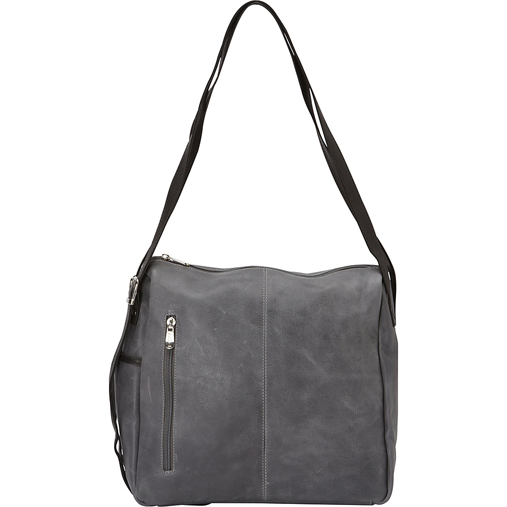 Piel Top Zip Shoulder Bag Charcoal Piel Leather Handbags