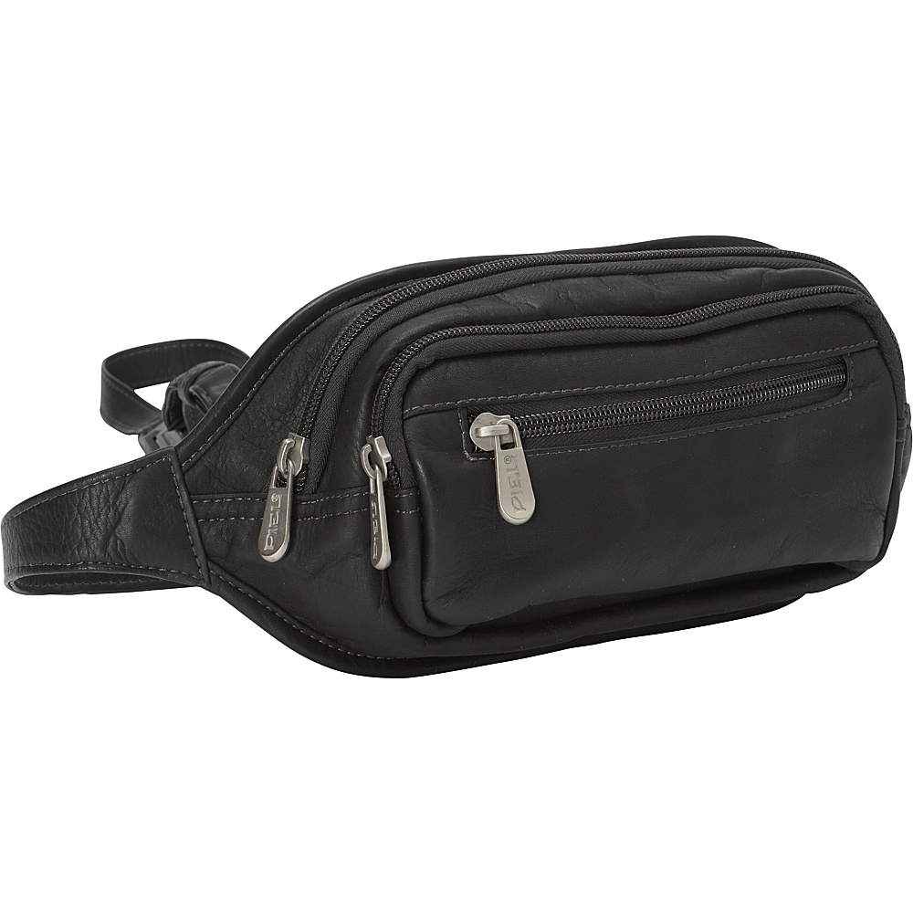 Piel Multi Zip Oval Waist Bag Black Piel Waist Packs