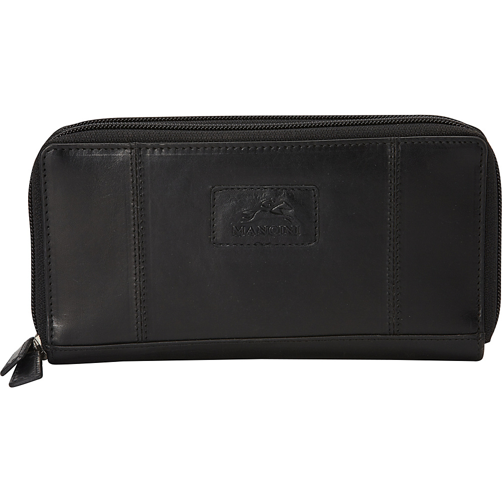 Mancini Leather Goods Ladies RFID Double Zipper Clutch Wallet Black Mancini Leather Goods Women s Wallets