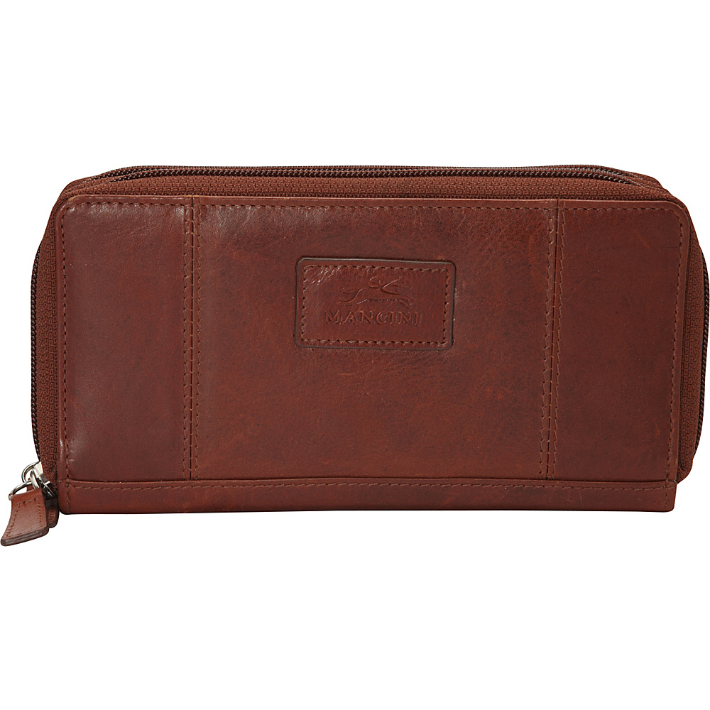 Mancini Leather Goods Ladies RFID Double Zipper Clutch Wallet Cognac Mancini Leather Goods Women s Wallets
