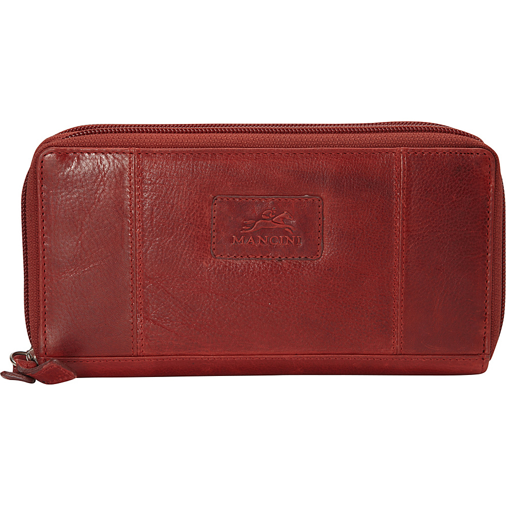 Mancini Leather Goods Ladies RFID Double Zipper Clutch Wallet Red Mancini Leather Goods Women s Wallets