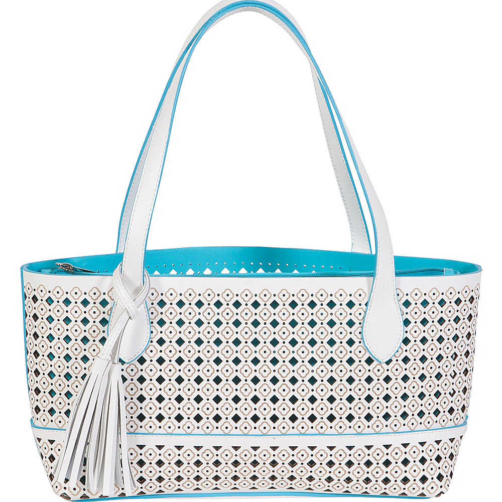 BUCO Small Fiore Tote White with Turquoise BUCO Leather Handbags