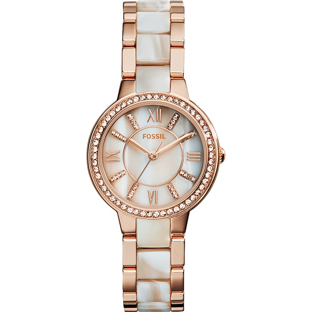 Fossil Virginia Three Hand Stainless Steel Watch Rose Gold Fossil Watches