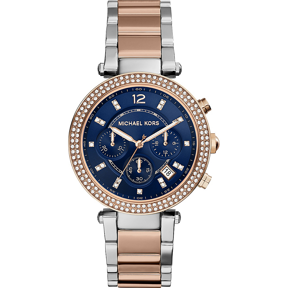 Michael Kors Watches Parker Chronograph Stainless Steel Watch Rose Gold Silver Blue Michael Kors Watches Watches