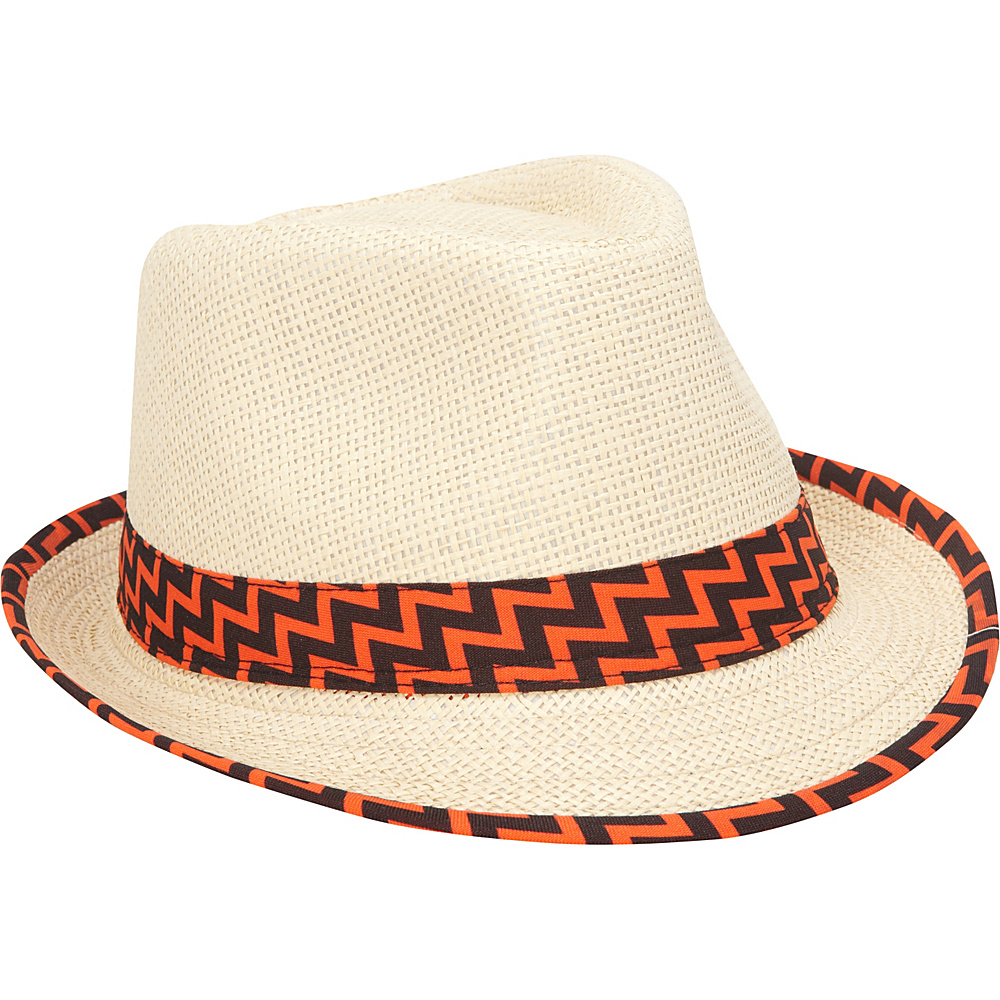 Magid Paper Straw Chevron Band Fedora Natural Orange Magid Hats Gloves Scarves