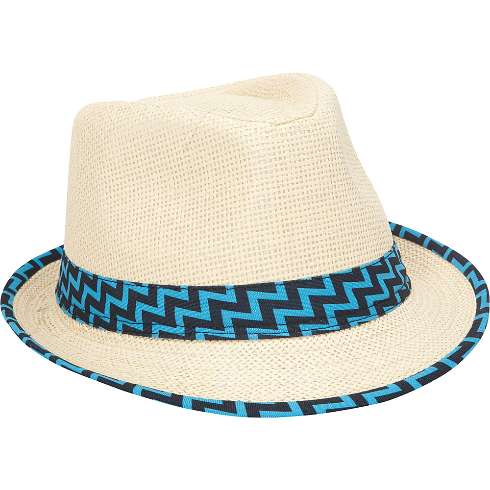 Magid Paper Straw Chevron Band Fedora Natural Turquoise Magid Hats Gloves Scarves