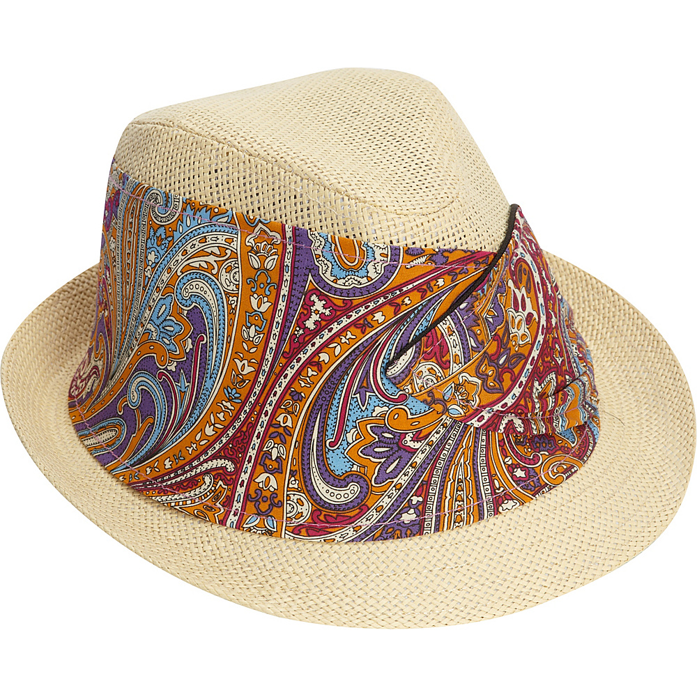Magid Paper Straw and Paisley Fedora Natural Magid Hats Gloves Scarves
