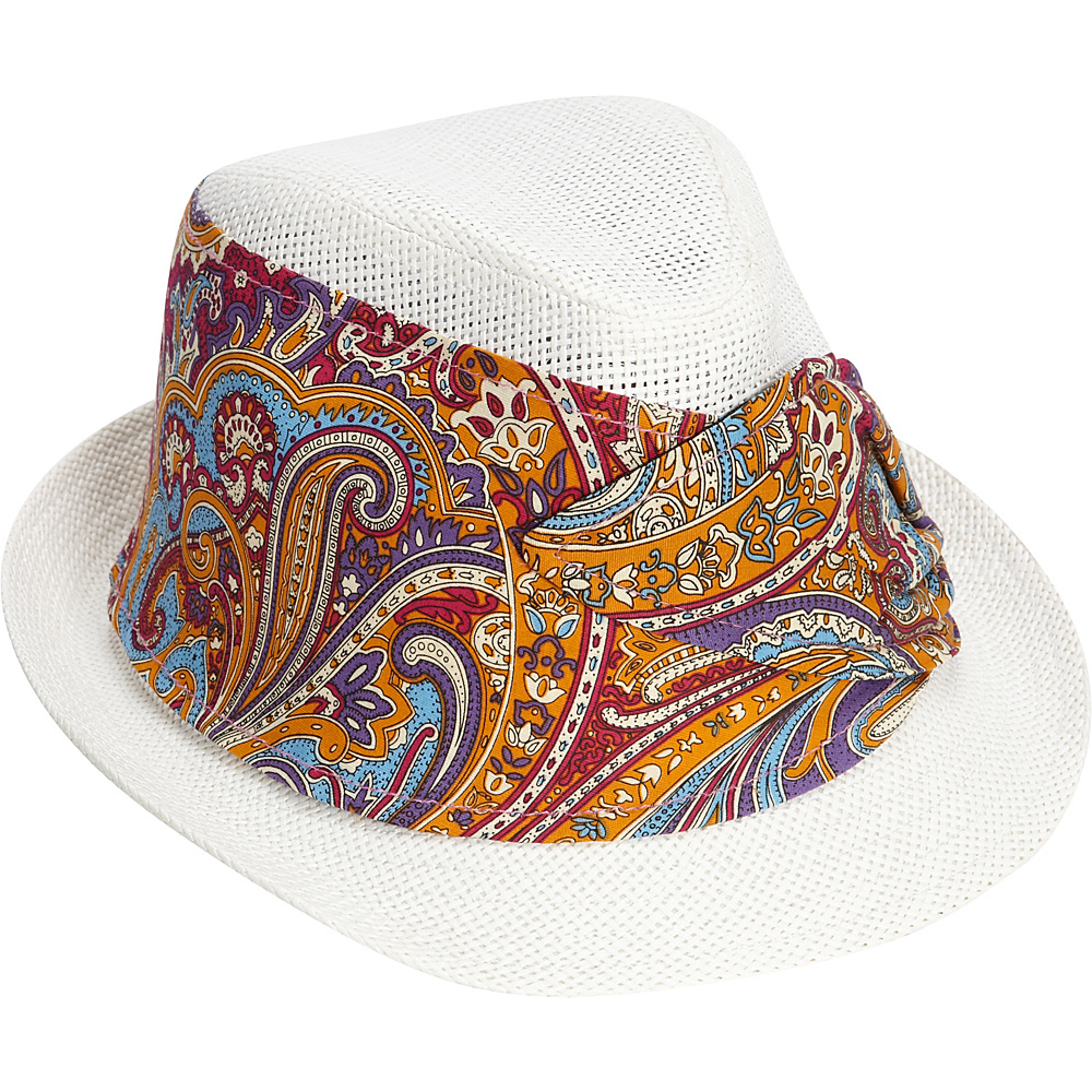 Magid Paper Straw and Paisley Fedora White Magid Hats Gloves Scarves