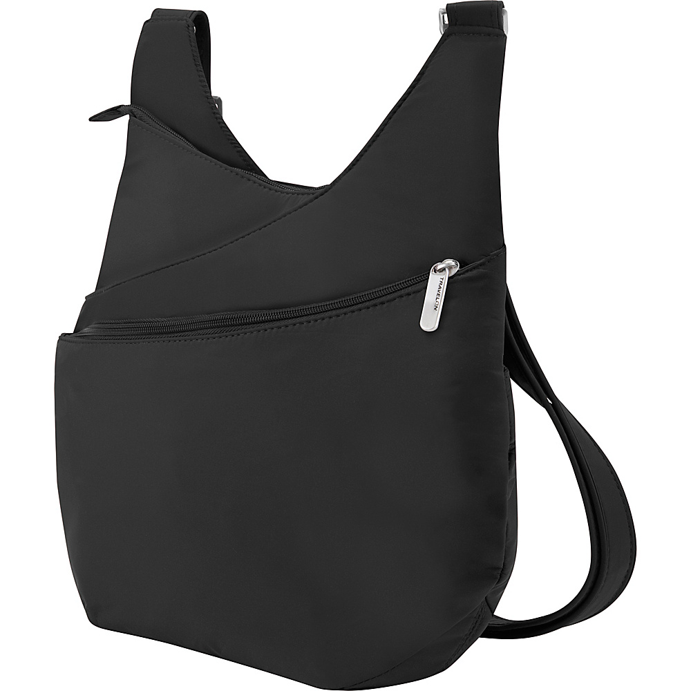 Travelon Anti Theft Classic Light Drape Front Shoulder Bag Black Gray Travelon Fabric Handbags