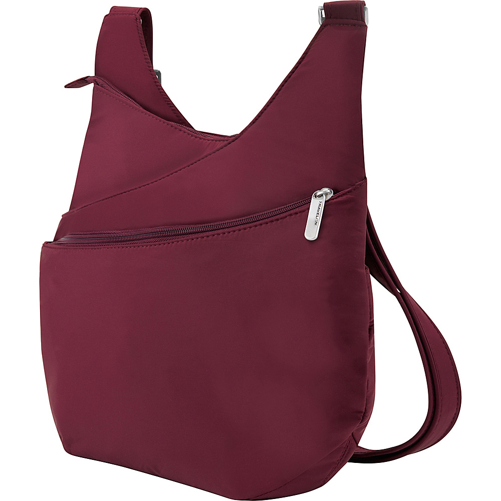 Travelon Anti Theft Classic Light Drape Front Shoulder Bag Berry Gray Travelon Fabric Handbags