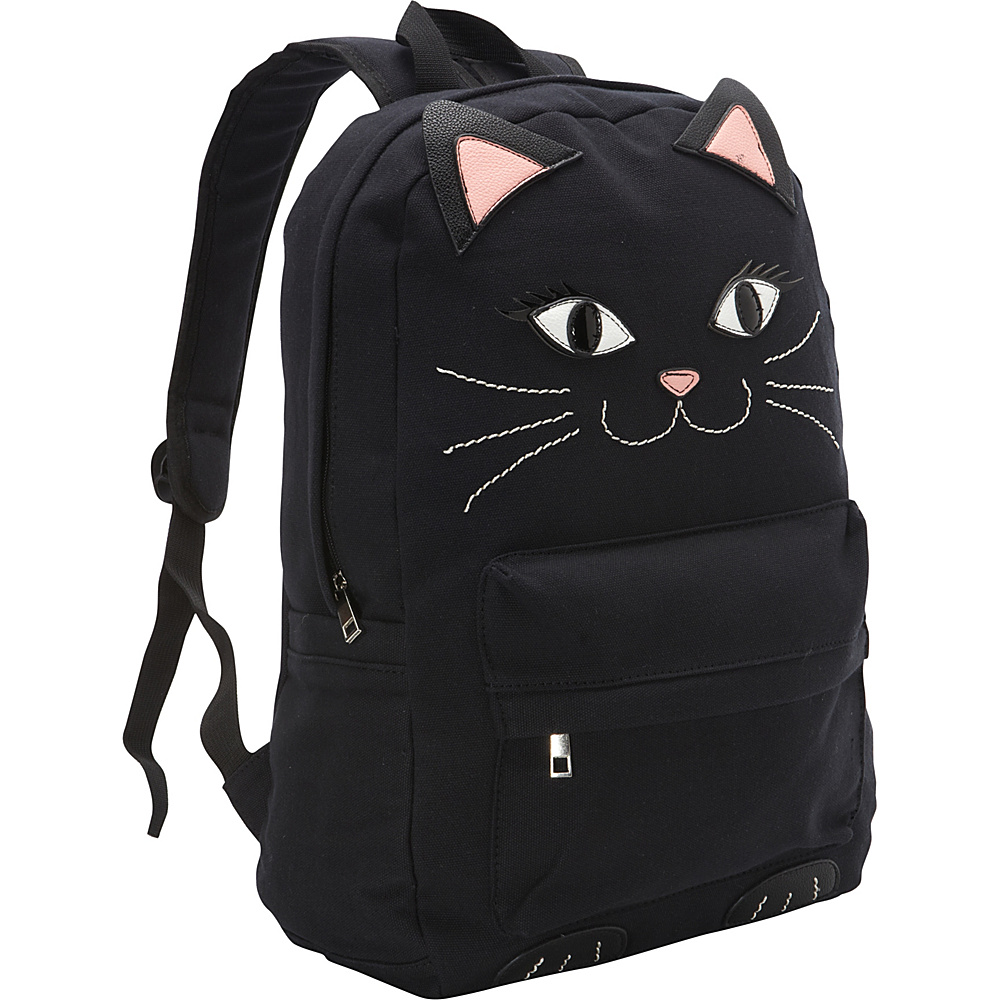 Ashley M Black Kitty Cat Canvas Backpack Black Ashley M School Day Hiking Backpacks