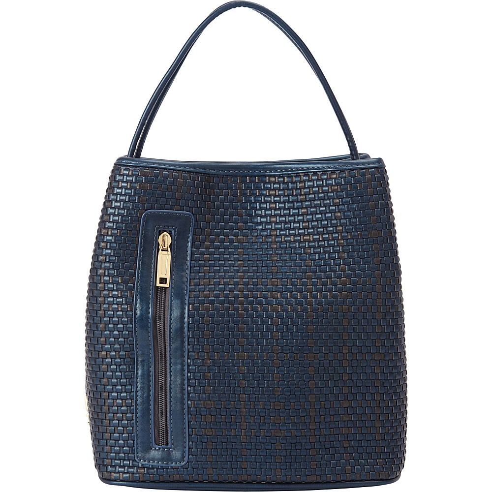 Samoe Classic Convertible Handbag Woven Dark Blue and Bronze Woven Dark Blue Handle Class Samoe Manmade Handbags