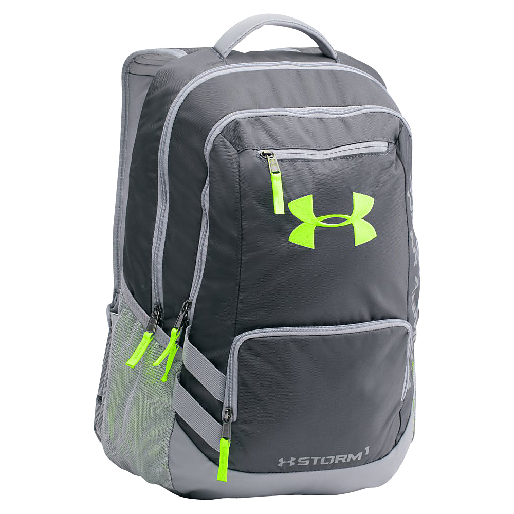 Under Armour Hustle Backpack II Stealth Gray Stealth Gray Hyper Green Under Armour Laptop Backpacks
